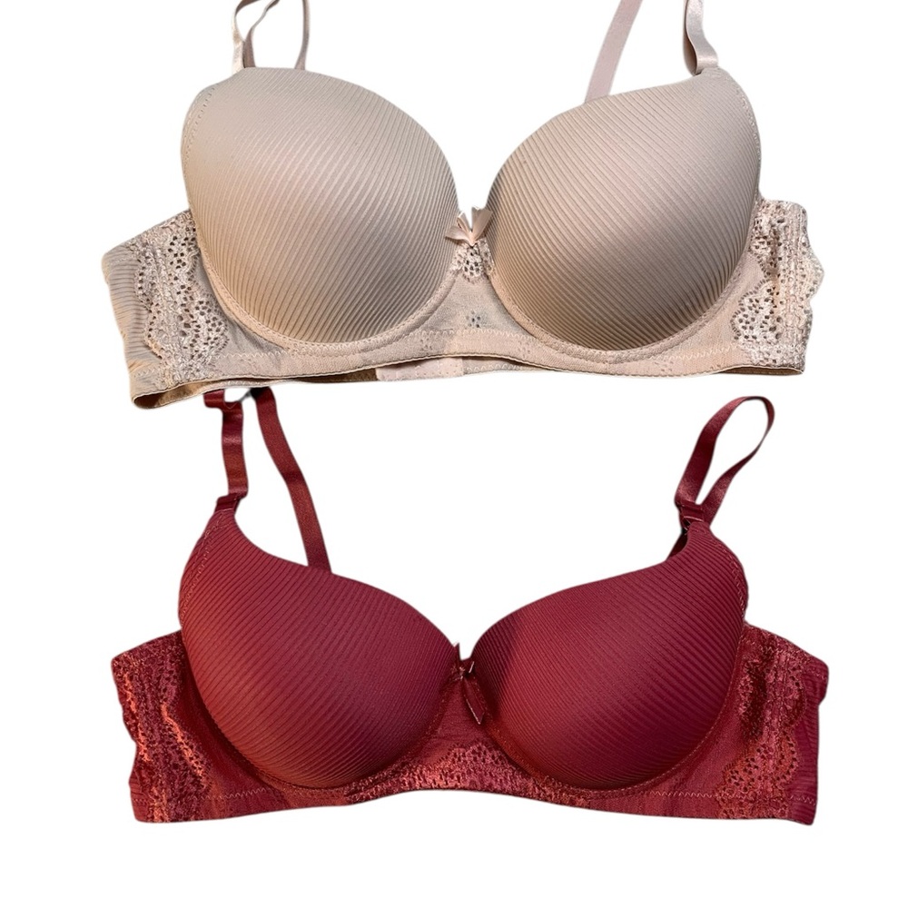 Elegant Lace Bra Set in Nude and Mauve 38C Set of 2